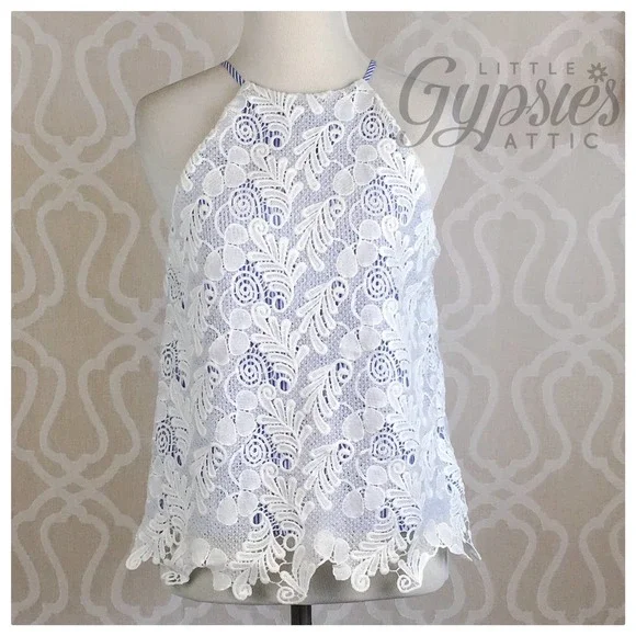 Little Cottage Blue Gingham Lace Top - Picture 3 of 8